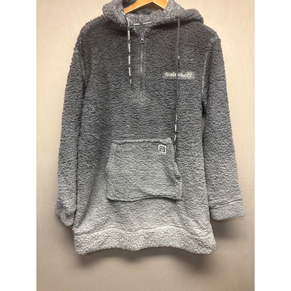 Avalanche‎ 1/4 Zip Sherpa Fleece Hoodie Mens Gray Ombre Logo Pullover Pocket